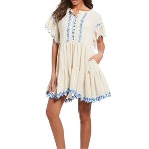 Free People Santiago Embroidered Mini Dress L